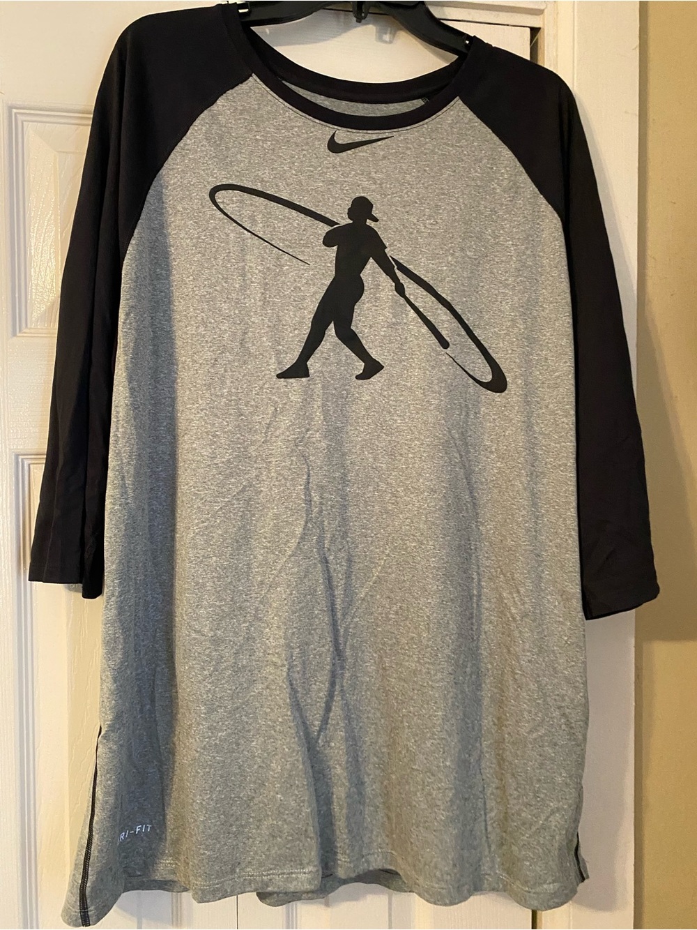 Nike Gray and Black Raglan Baseball Tee with Batter Graphic